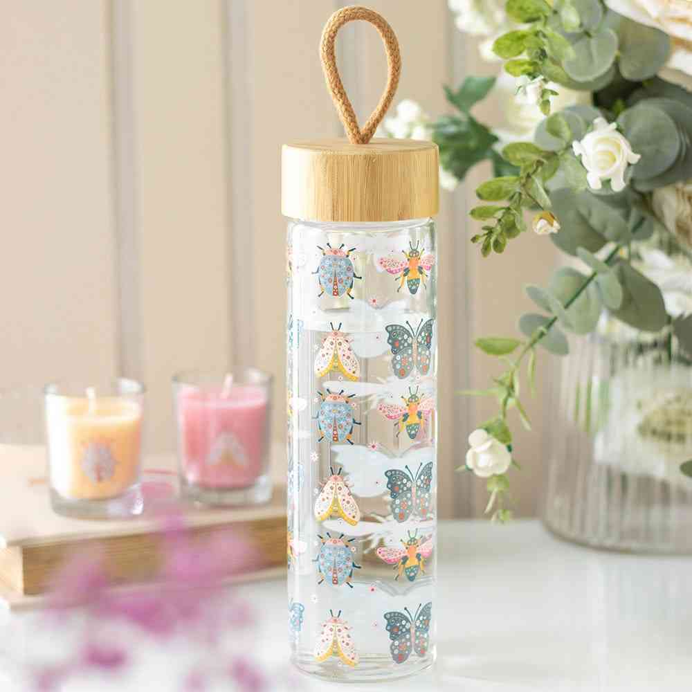 Something Different - Floral Bug Print Glass Waterfles - Multicolours
